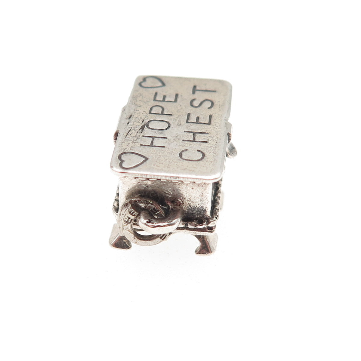 Beau 925 Sterling Silver Vintage Hope Chest 3D Box Mini Charm Pendant