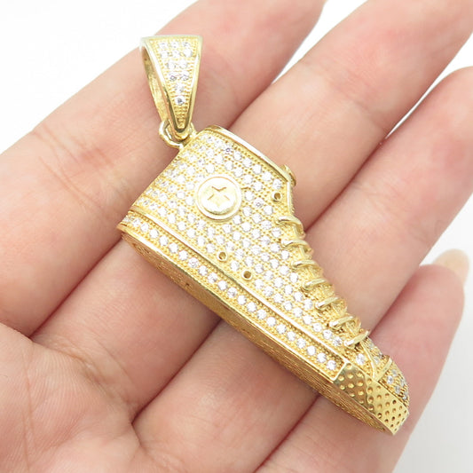 925 Sterling Silver Gold Plated Round-Cut C Z All Star High Top Shoe Pendant