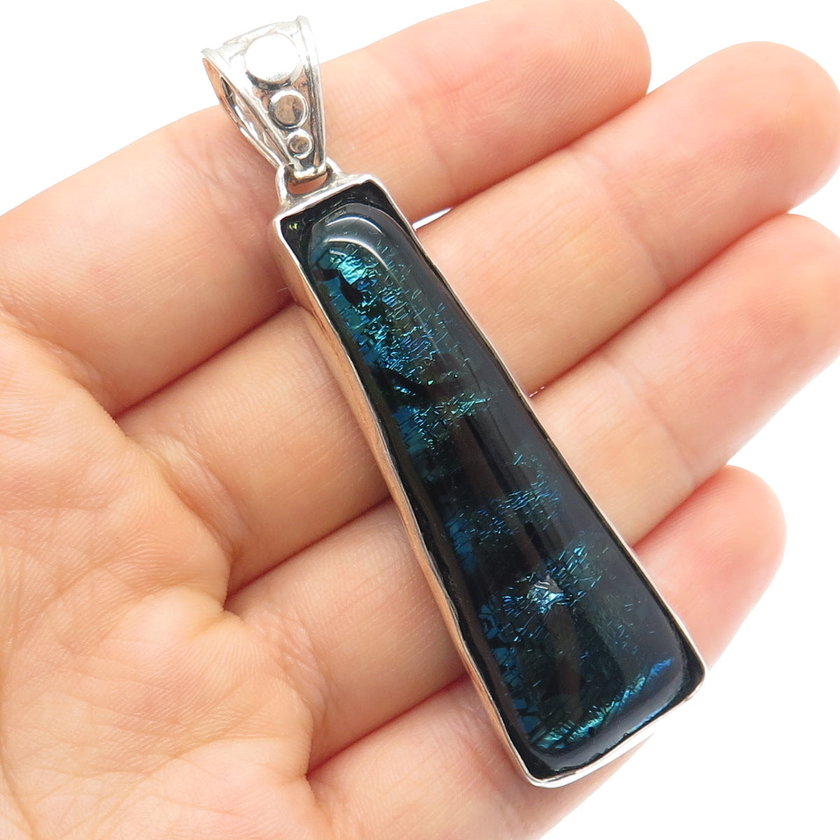 950 Silver Vintage Dichroic Glass Modernist Pendant