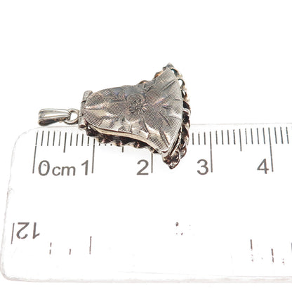 925 Sterling Silver Vintage Engraved Floral Locket Bell Oxidized Charm Pendant