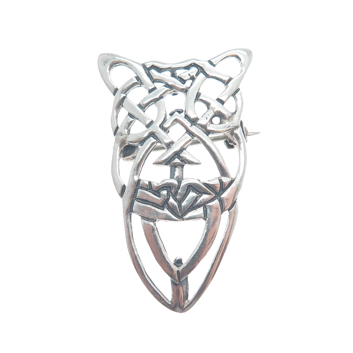 925 Sterling Silver Vintage Celtic Knot Oxidized Pin Brooch