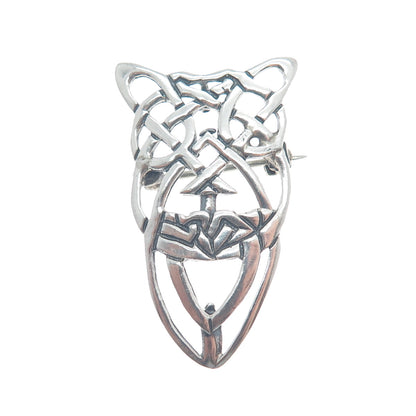 925 Sterling Silver Vintage Celtic Knot Oxidized Pin Brooch