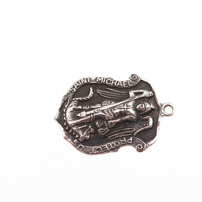 Chapel 925 Sterling Silver Vintage Saint Michael Oxidized Charm Pendant