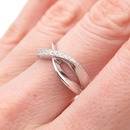 925 Sterling Silver Round-Cut C Z Crisscross Ring Size 7.25