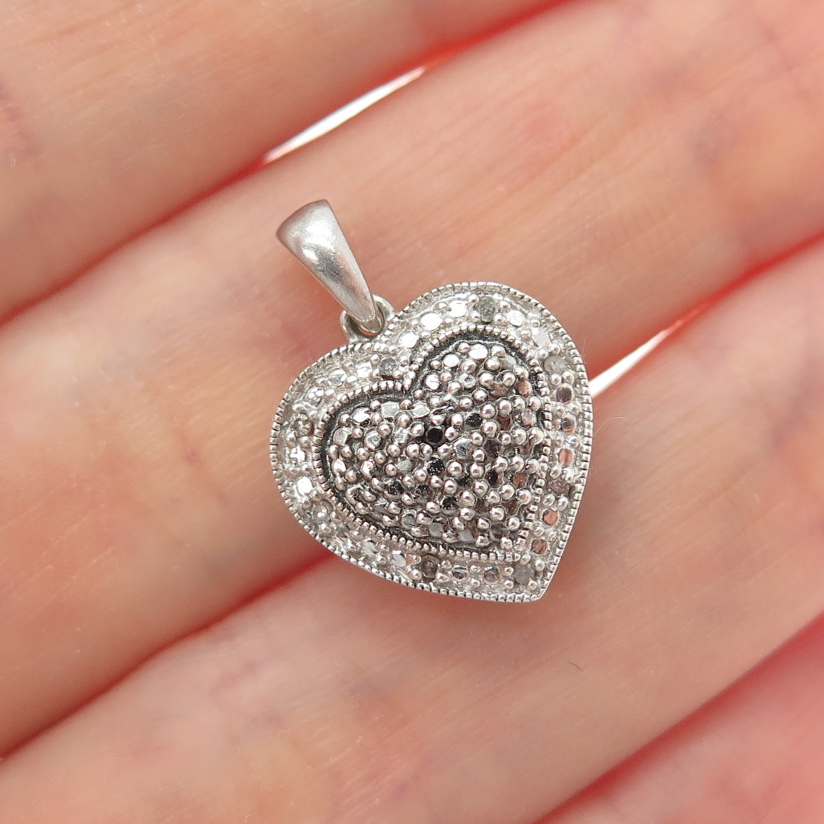 925 Sterling Silver Real Black & White Diamond Heart Minimalist Charm Pendant