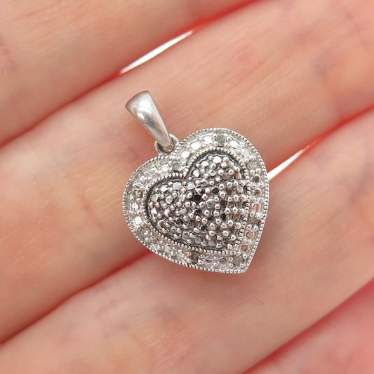 925 Sterling Silver Real Black & White Diamond Heart Minimalist Charm Pendant