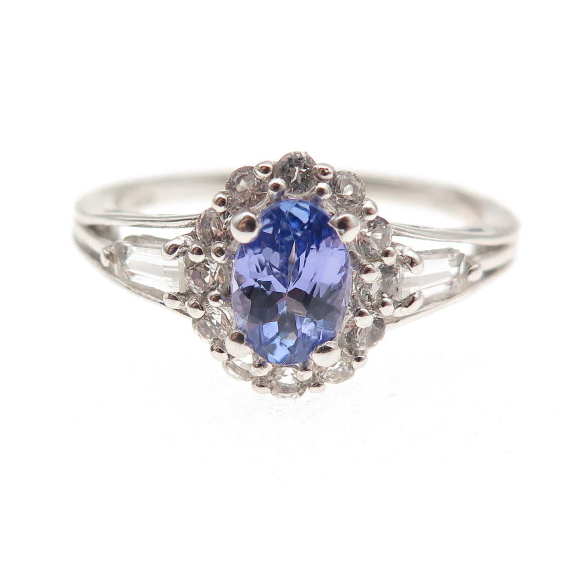 Chuck Clemency 925 Sterling Silver Real Tanzanite & White Topaz Ring Size 8.25