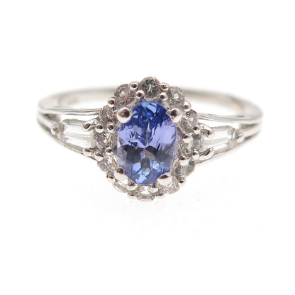 Chuck Clemency 925 Sterling Silver Real Tanzanite & White Topaz Ring Size 8.25