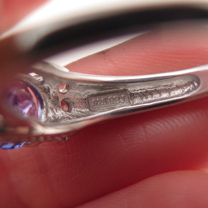 925 Sterling Silver Real Round-Cut Tanzanite & White Topaz Ring Size 8