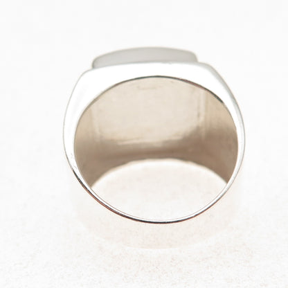 925 Sterling Silver Vintage Real Black Onyx Modernist Ring Size 10.25