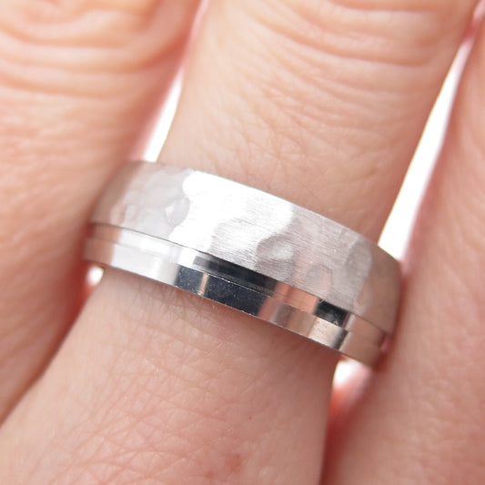 925 Sterling Silver Hammered Band Ring Size 8.25