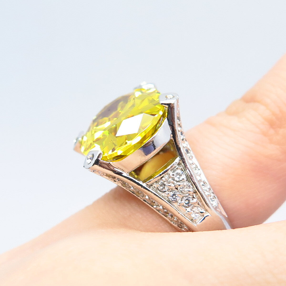 925 Sterling Silver White & Citrine-Tone C Z Ring Size 4.75