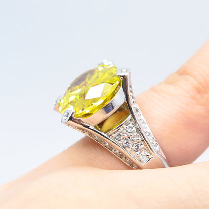 925 Sterling Silver White & Citrine-Tone C Z Ring Size 4.75