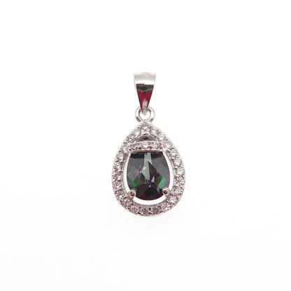 925 Sterling Silver Real Mystic Quartz & C Z Teardrop Mini Charm Pendant