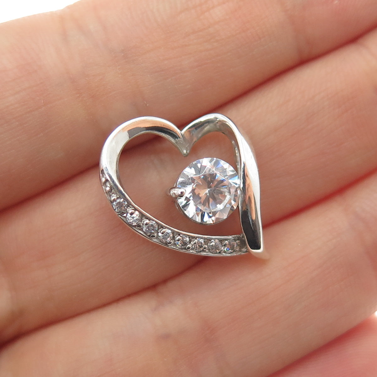 925 Sterling Silver Round-Cut C Z Heart Mini Slide Charm Pendant