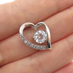 925 Sterling Silver Round-Cut C Z Heart Mini Slide Charm Pendant
