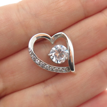 925 Sterling Silver Round-Cut C Z Heart Mini Slide Charm Pendant