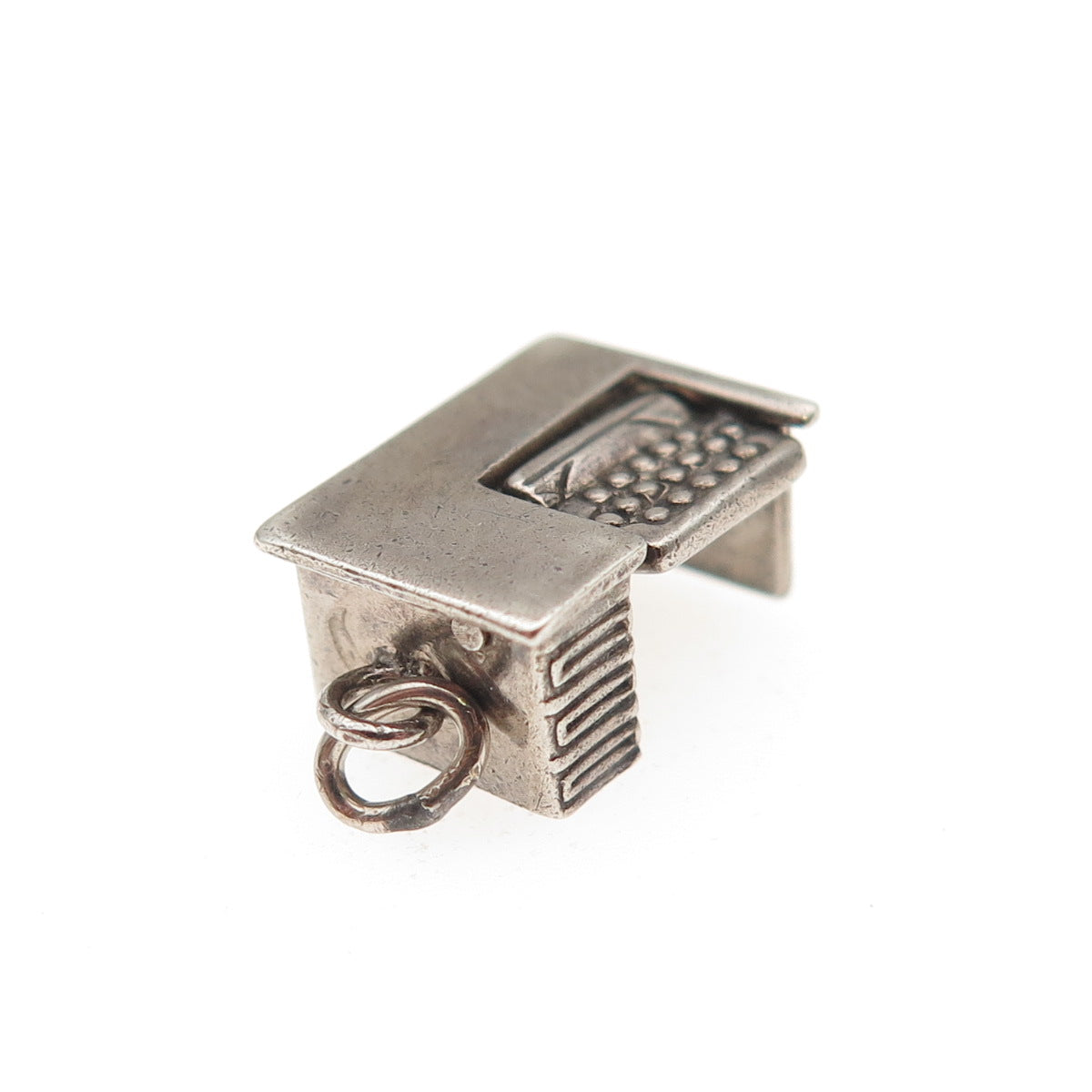 925 Sterling Silver Antique Art Deco Typewriter Desk Oxidized 3D Mini Pendant
