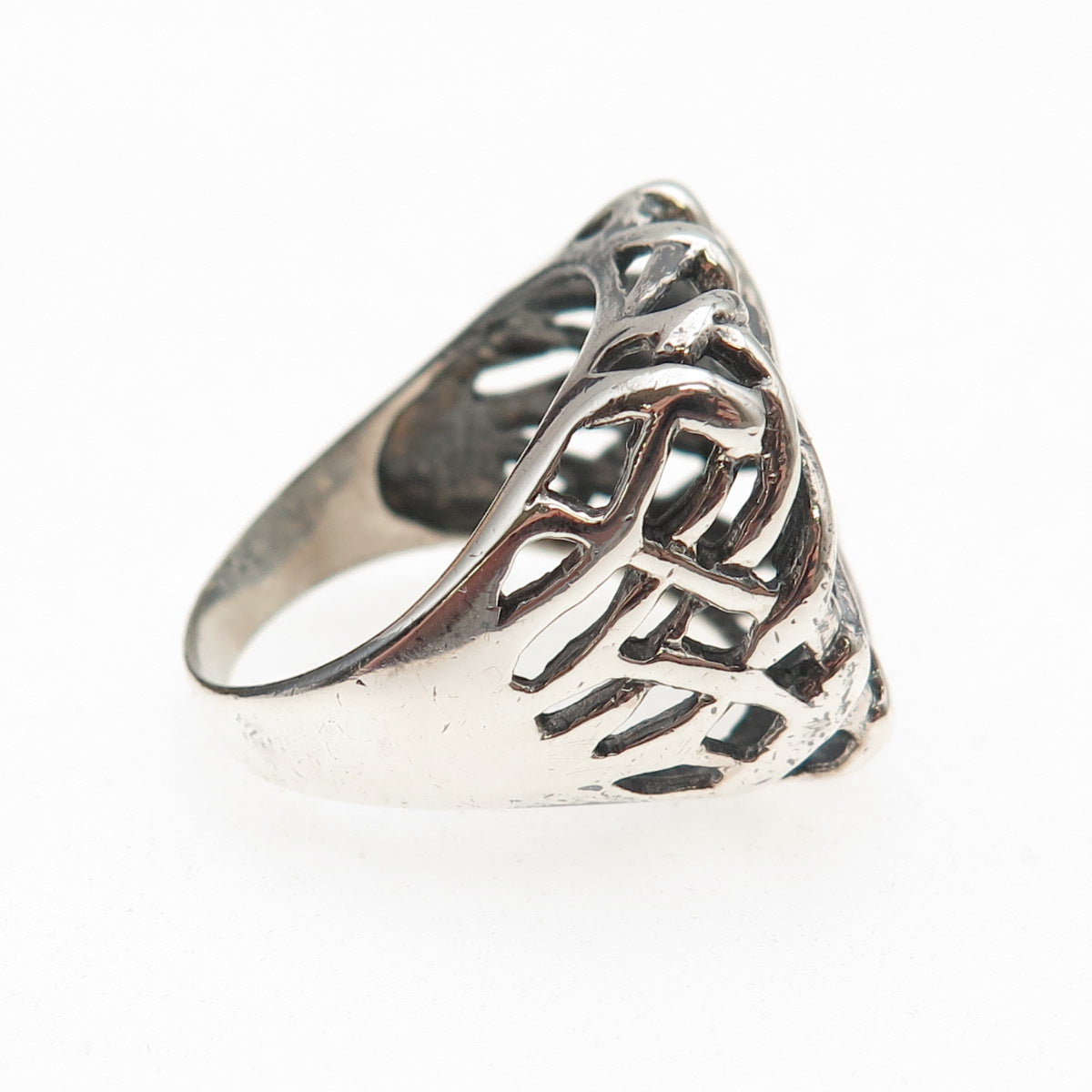 925 Sterling Silver Vintage Modernist Web Oxidized Ring Size 9.25