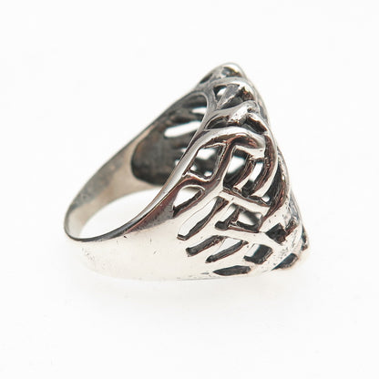 925 Sterling Silver Vintage Modernist Web Oxidized Ring Size 9.25