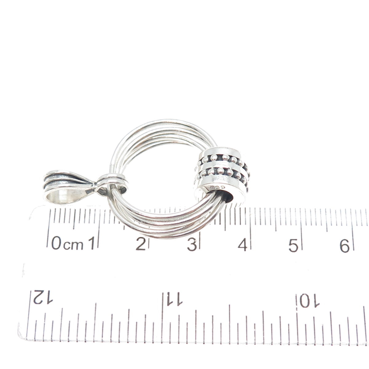 925 Sterling Silver Vintage Modernist Interlocked Circle Beaded Charm Pendant