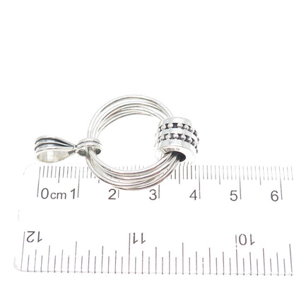 925 Sterling Silver Vintage Modernist Interlocked Circle Beaded Charm Pendant
