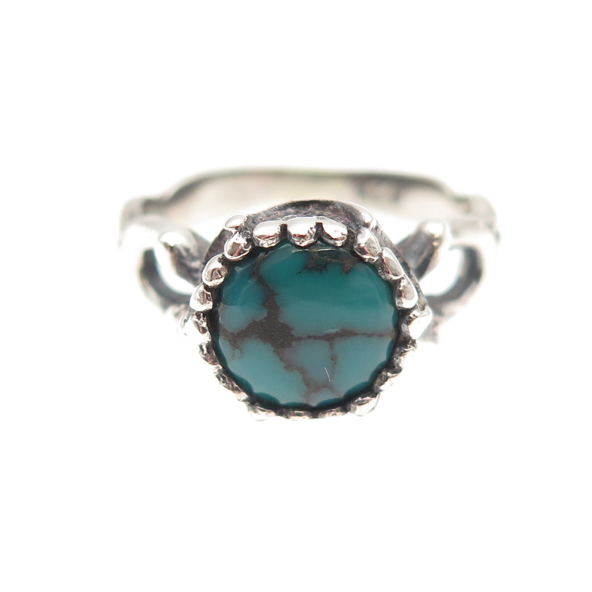 925 Sterling Silver Vintage Real Bisbee Turquoise Modernist Ring Size 5.75