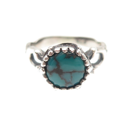 925 Sterling Silver Vintage Real Bisbee Turquoise Modernist Ring Size 5.75