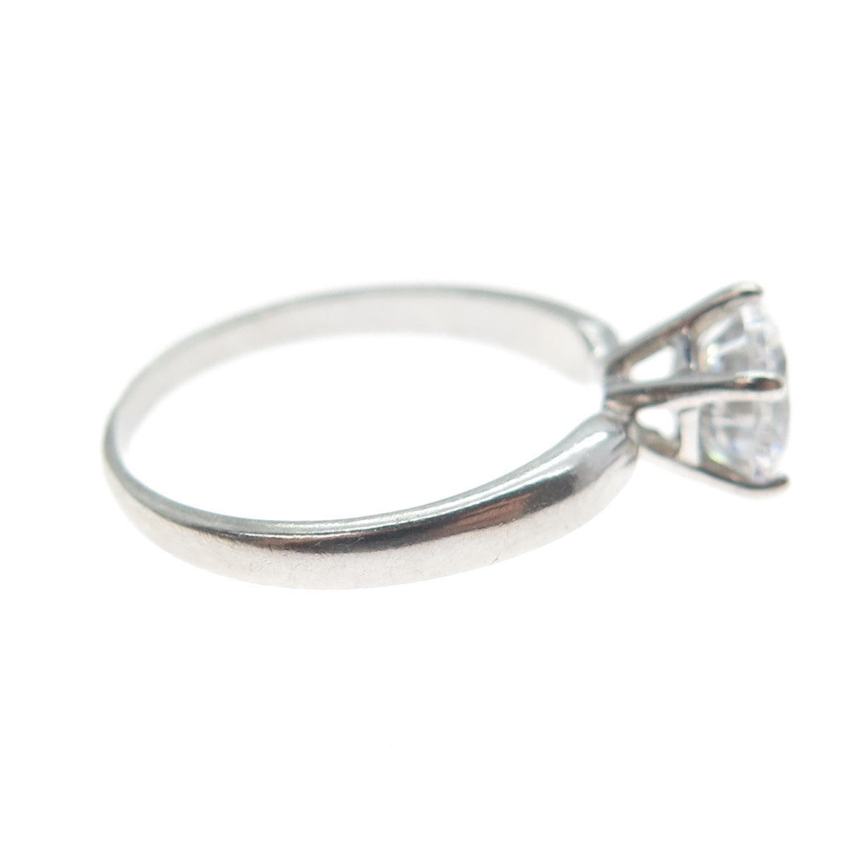 925 Sterling Silver Vintage European Round-Cut C Z Engagement Ring Size 6.25