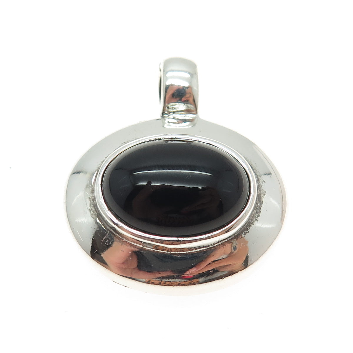 J. ESPOSITO 925 Sterling Silver Vintage Real Black Onyx Gemstone Pendant