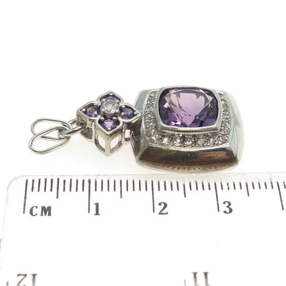 SAI 925 Sterling Silver Vintage Real White Sapphire & Amethyst Gemstone Pendant