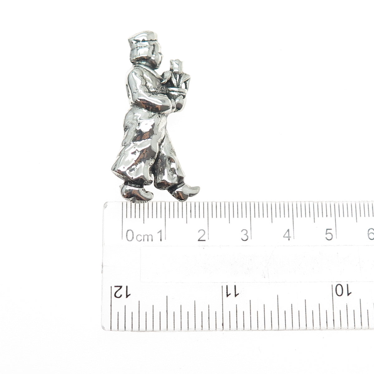 925 Sterling Silver Antique Art Deco Man w/ Tulip Flower Oxidized Pin Brooch