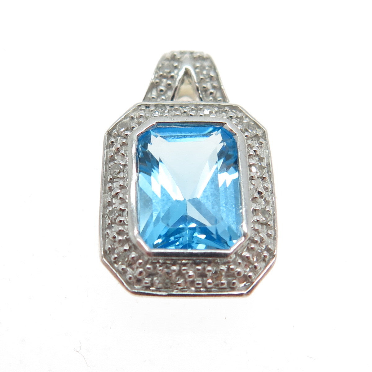 925 Sterling Silver Real Round-Cut Diamond & Blue Topaz Minimalist Pendant