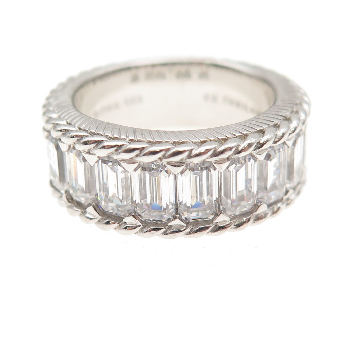 Judith Ripka 925 Sterling Silver Emerald-Cut C Z Band Ring Size 6