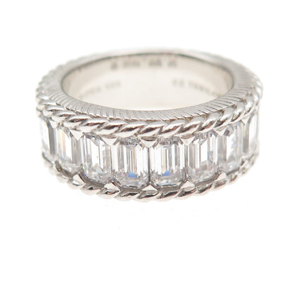 Judith Ripka 925 Sterling Silver Emerald-Cut C Z Band Ring Size 6
