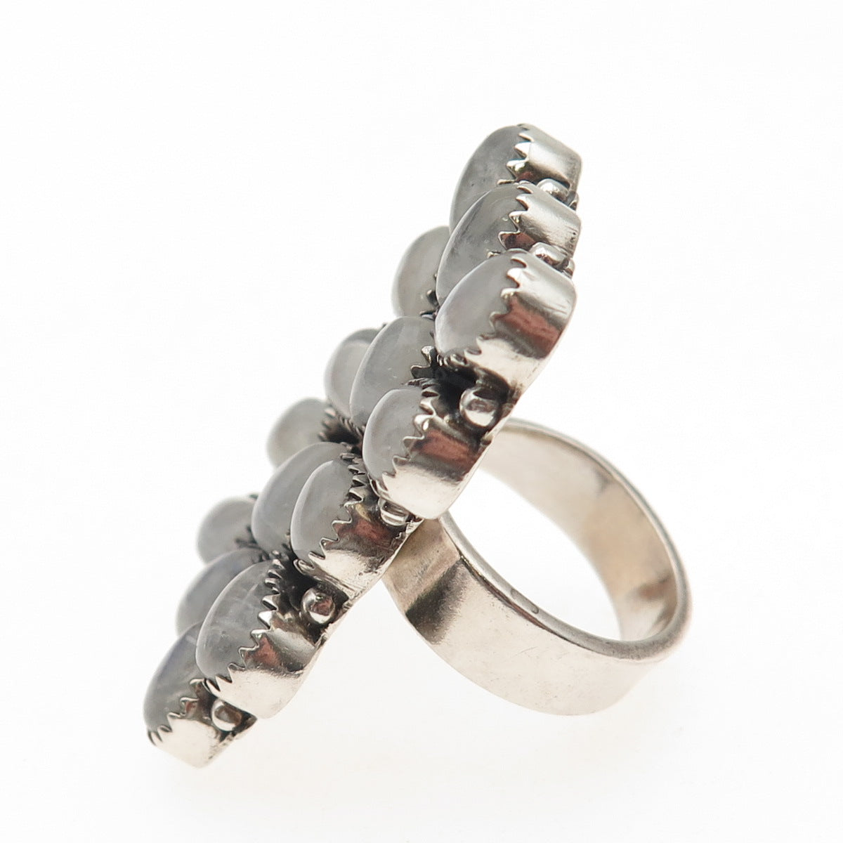 925 Sterling Silver Vintage Real Pear-Cut Moonstone Adjustable Ring Size 8