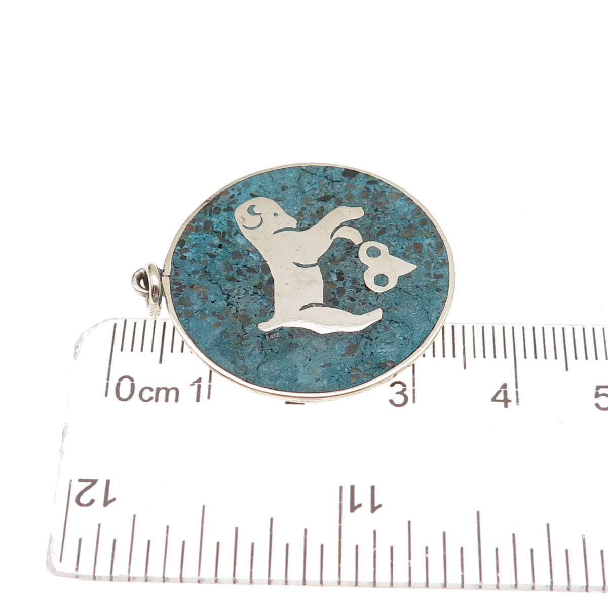 925 Sterling Silver Vintage Mexico Real Turquoise Aries Zodiac Charm Pendant