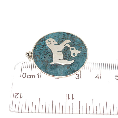925 Sterling Silver Vintage Mexico Real Turquoise Aries Zodiac Charm Pendant