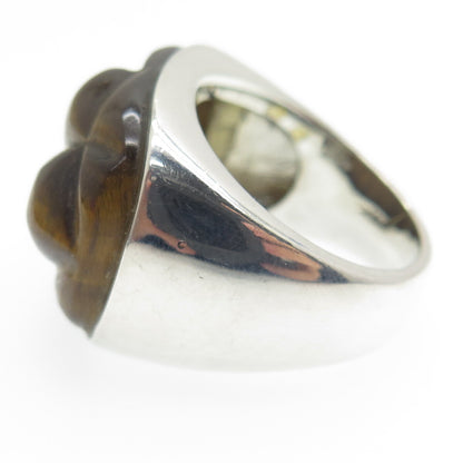AIL Aluma 925 Sterling Silver Vintage Real Carved Tiger Eye Ring Size 7
