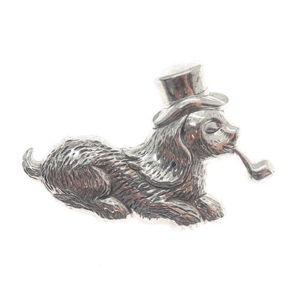 BEAU Sterling Silver Antique Art Deco Sherlock Holmes Dog Oxidized Pin Brooch