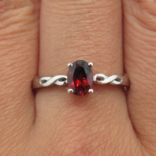 CHUCK CLEMENCY 925 Sterling Silver Real Oval-Cut Red Garnet Ring Size 9