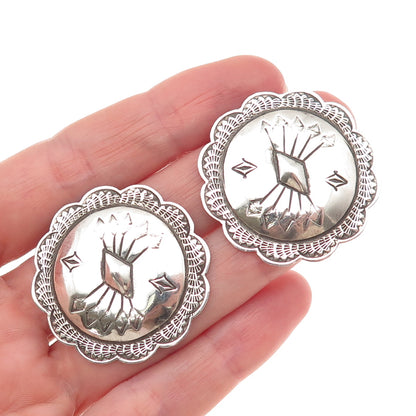 Old Pawn 925 Sterling Silver Vintage Southwestern Arrow Concho Oxidized Earrings