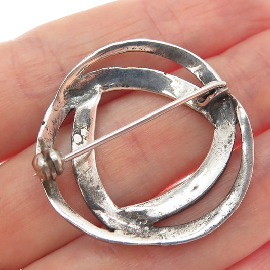 925 Sterling Silver Vintage Real Marcasite Interlocked Oxidized Pin Brooch