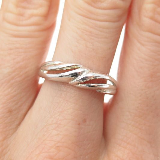 925 Sterling Silver Vintage Modernist Wavy Ring Size 8.25