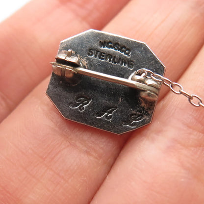 925 Sterling Silver Vintage W.C.S. Co. Ruiiner High School Pin Brooch w/ Chain