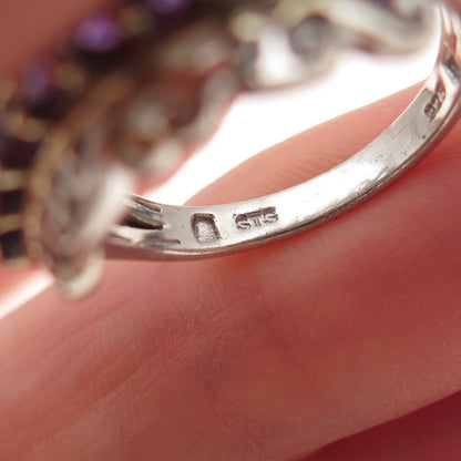 Chuck Clemency 925 Sterling Silver 2-Tone Real Turquoise Amethyst Ring Size 7.25