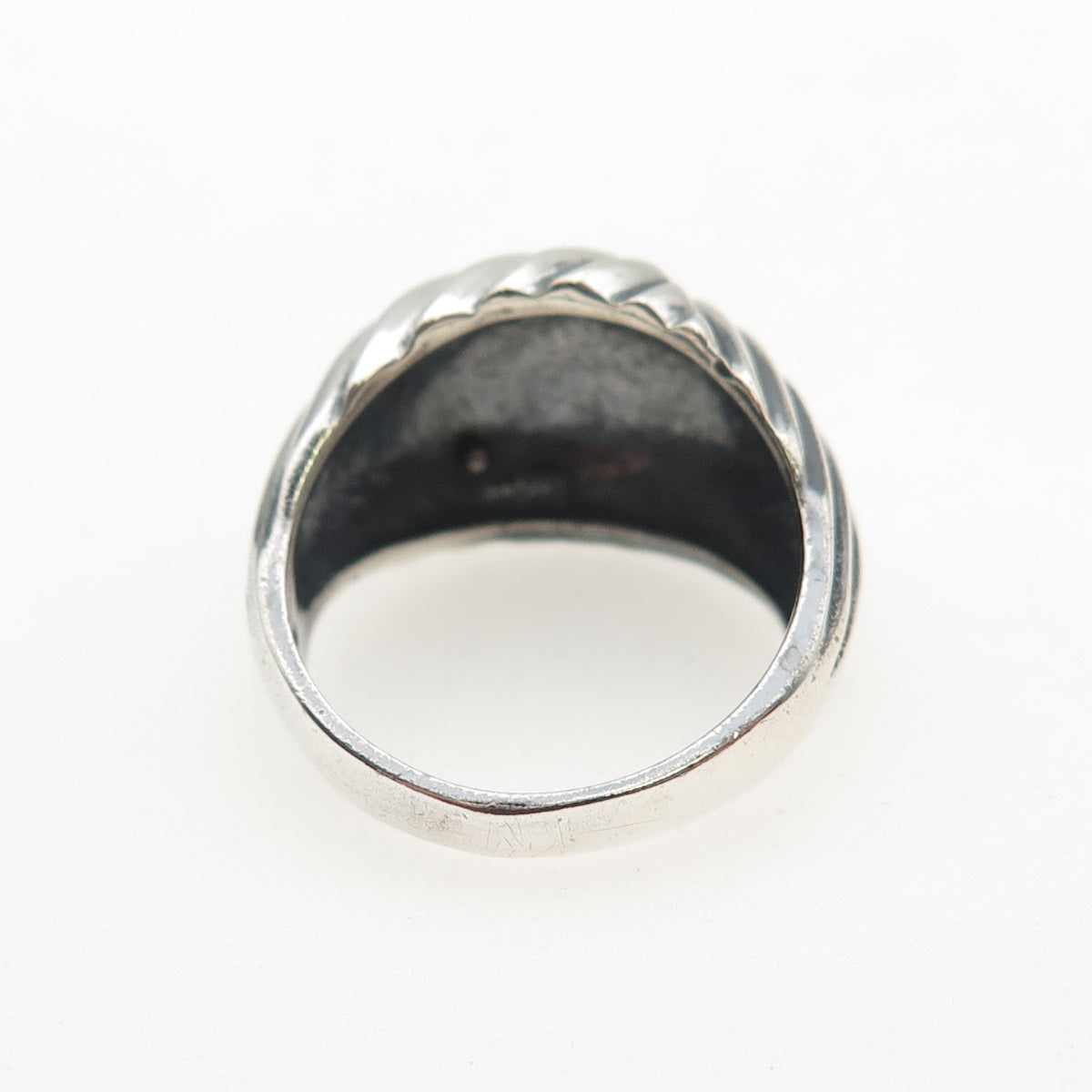 925 Sterling Silver Vintage Modernist Ribbed Oxidized Ring Size 5.5