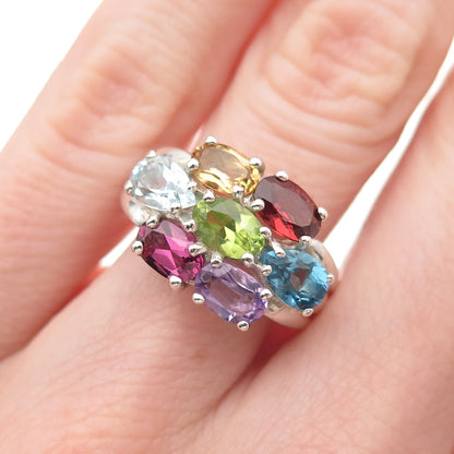 925 Silver Vintage Topaz Amethyst Tourmaline Garnet Citrine Peridot Ring Size 6