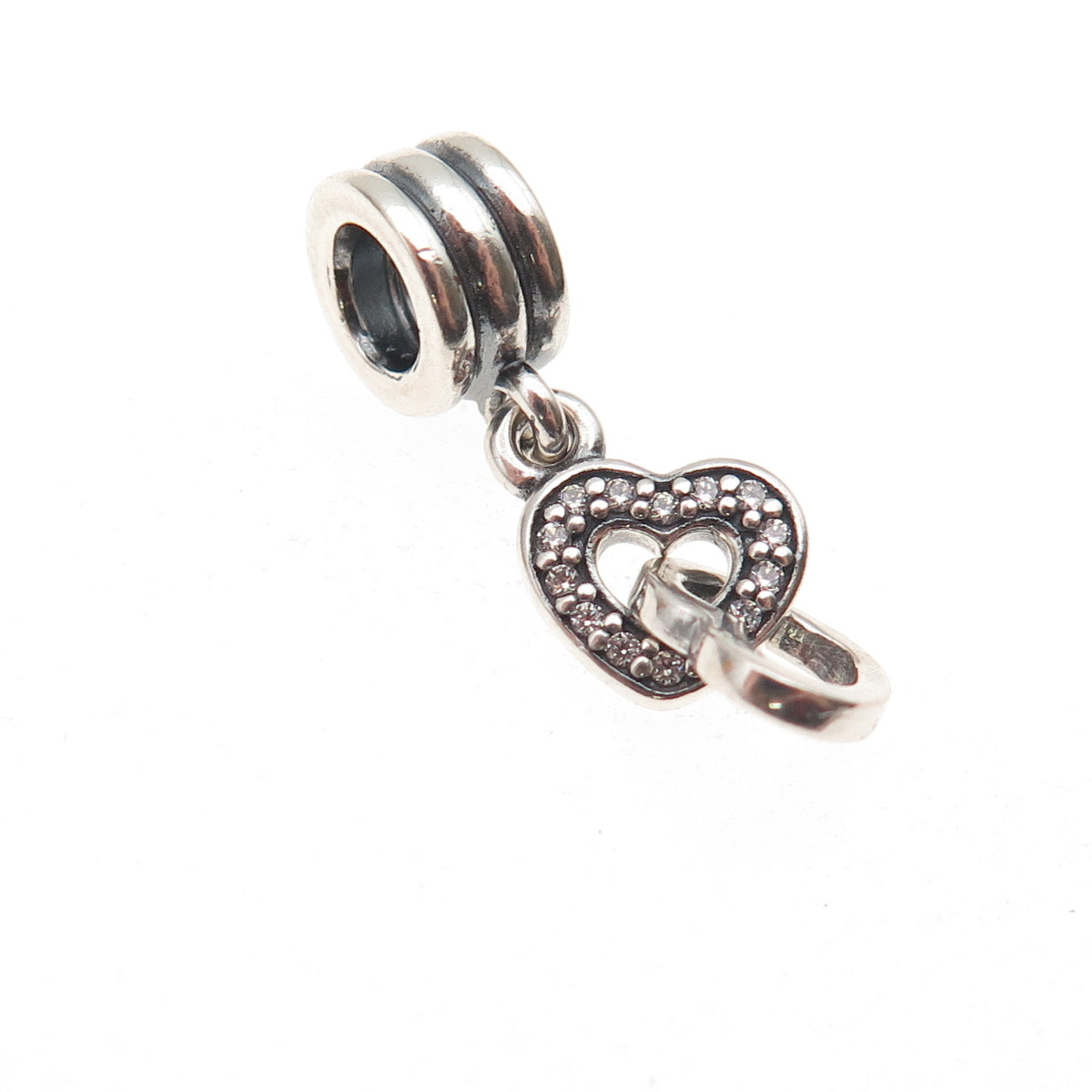 Pandora 925 Sterling Silver C Z Interlocking Hearts Dangle Charm