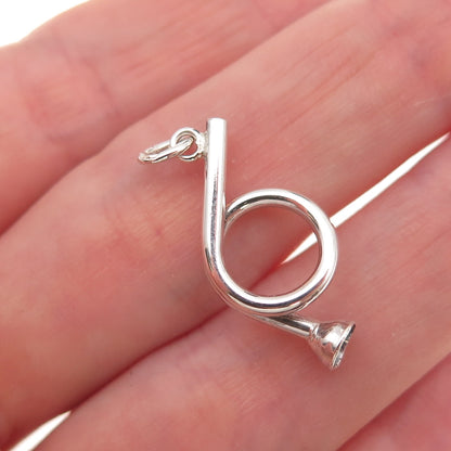 925 Sterling Silver Vintage Musical Horn Charm Pendant
